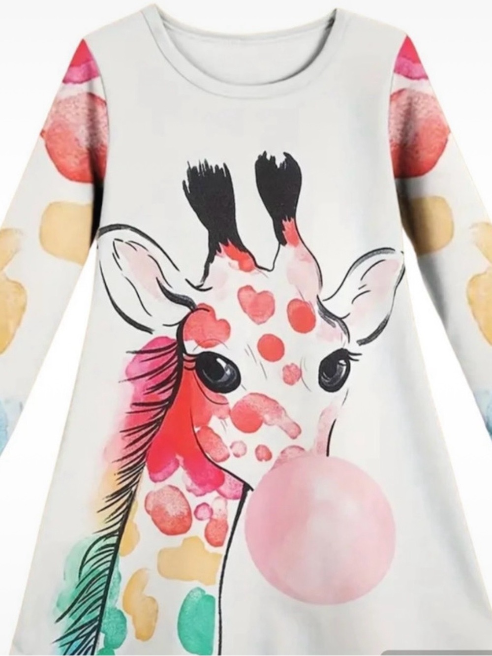 New Boutique Girls Tunic Long Sleeve Dress With Giraffe Blowing Bubblegum 4-5Y